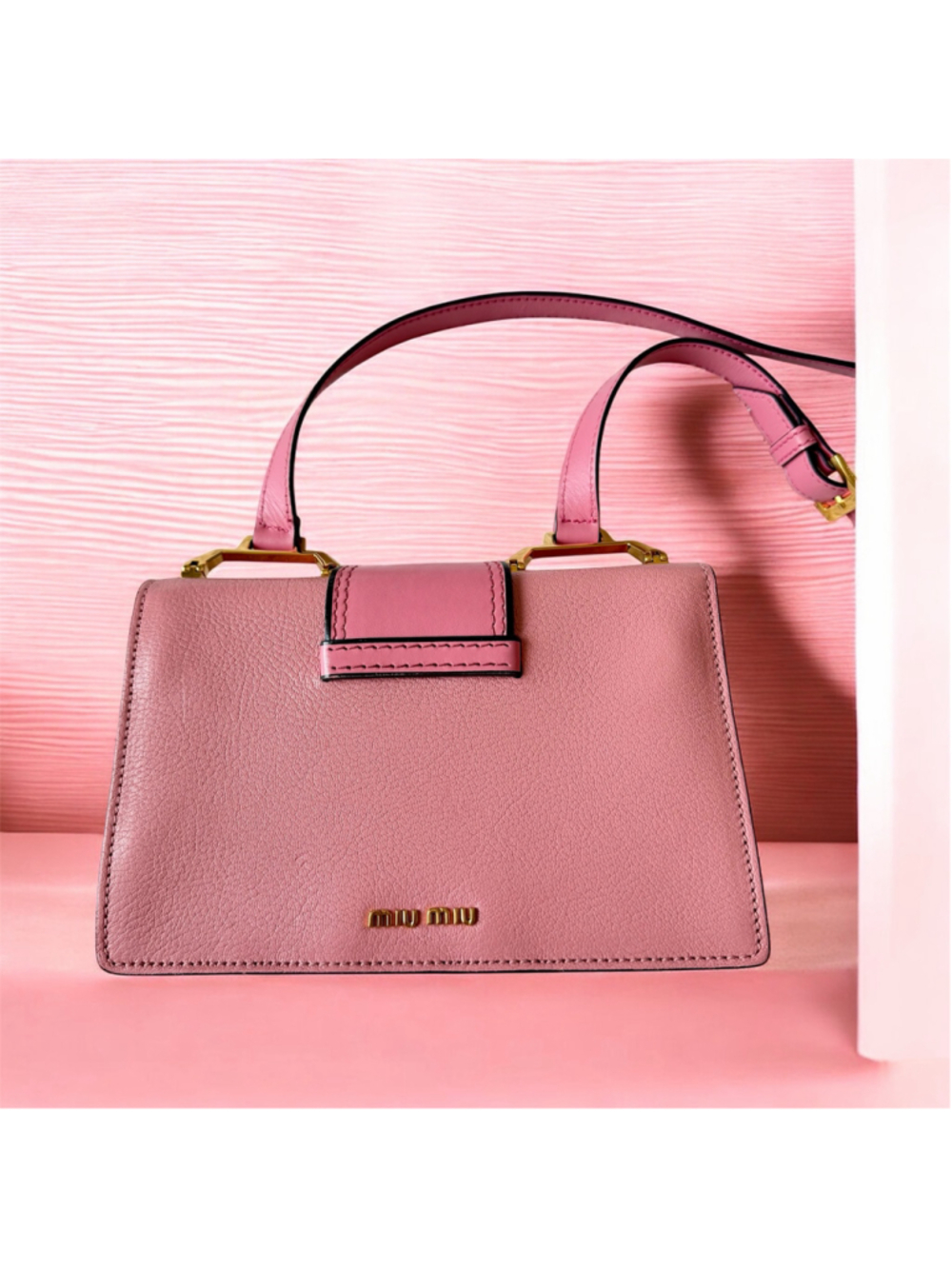 Miu Miu Miu Lady Crystal-Embellished Madras Leather Shoulder Bag - Pink - Picture 2 of 16